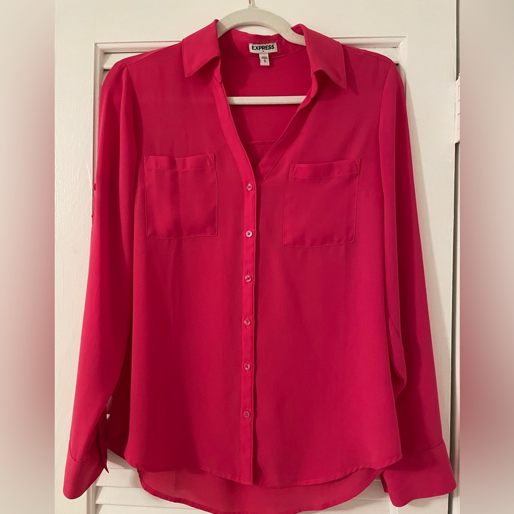 Hot Pink Express Button Down Top